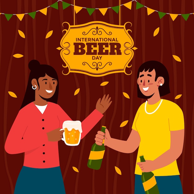 無料ベクター 国際ビールの日のお祝いの手描きイラスト