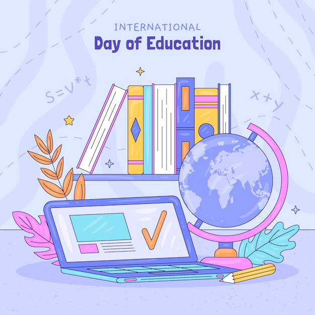 Бесплатное векторное изображение Иллюстрация, нарисованная вручную для международного дня образования