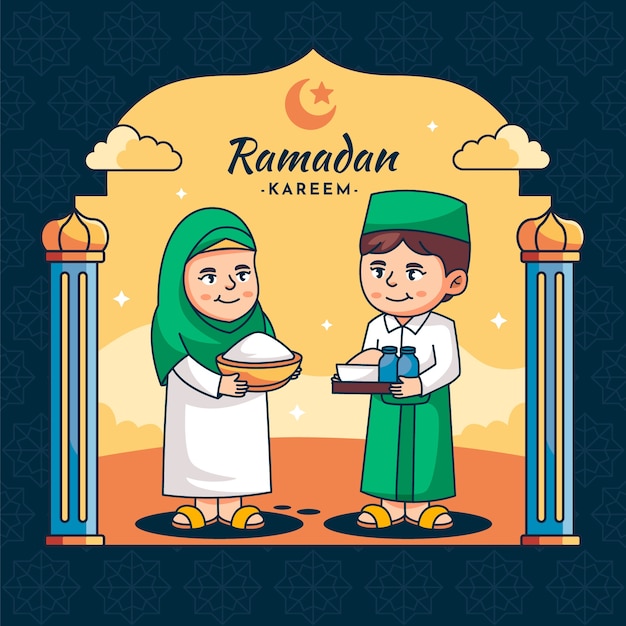 無料ベクター イスラム教のラマダンの祝賀のための手描きのイラスト