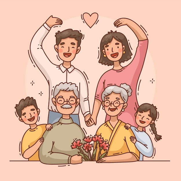 韓国の両親の日のお祝いの手描きイラスト