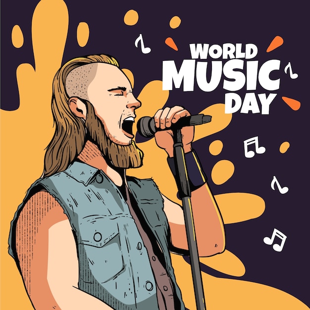 Бесплатное векторное изображение Нарисованная рукой иллюстрация к празднованию всемирного дня музыки