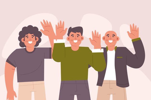 Hand drawn illustration friends waving