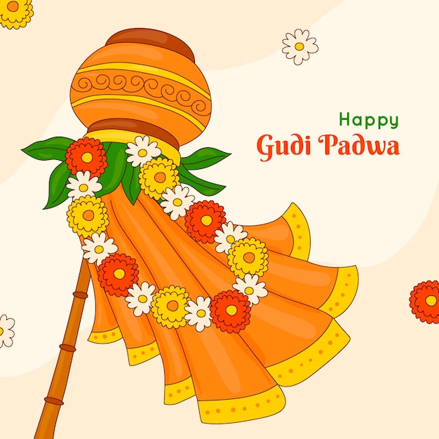 Hand drawn illustration for gudi padwa festival