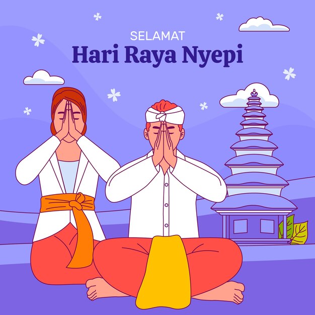 Hand drawn illustration for indonesian nyepi celebration