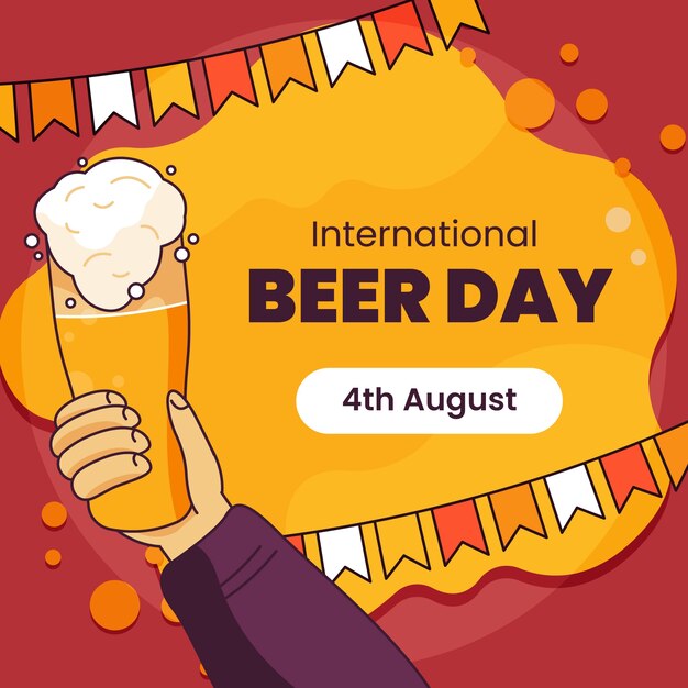 国際ビールの日のお祝いの手描きイラスト