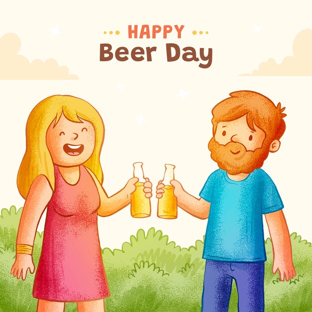 Free vector hand drawn illustration for international beer day celebration