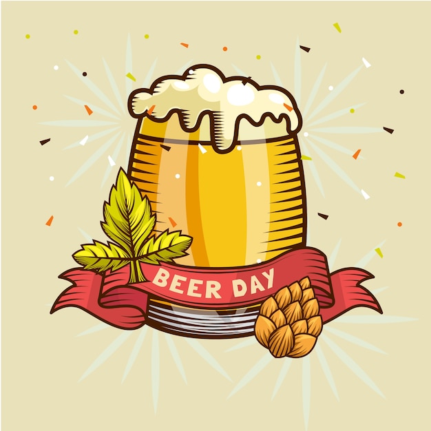 国際ビールの日のお祝いの手描きイラスト