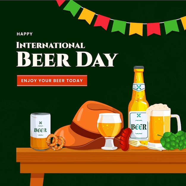 Vettore gratuito illustrazione disegnata a mano per la celebrazione della giornata internazionale della birra