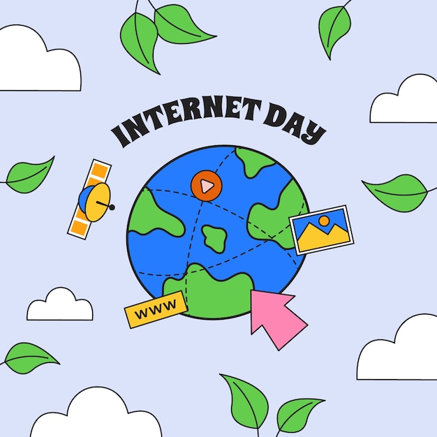 Vettore gratuito illustrazione disegnata a mano per la celebrazione della giornata internazionale di internet