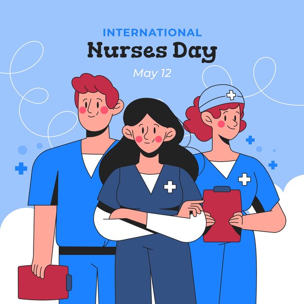 国際看護師の日のお祝いの手描きイラスト