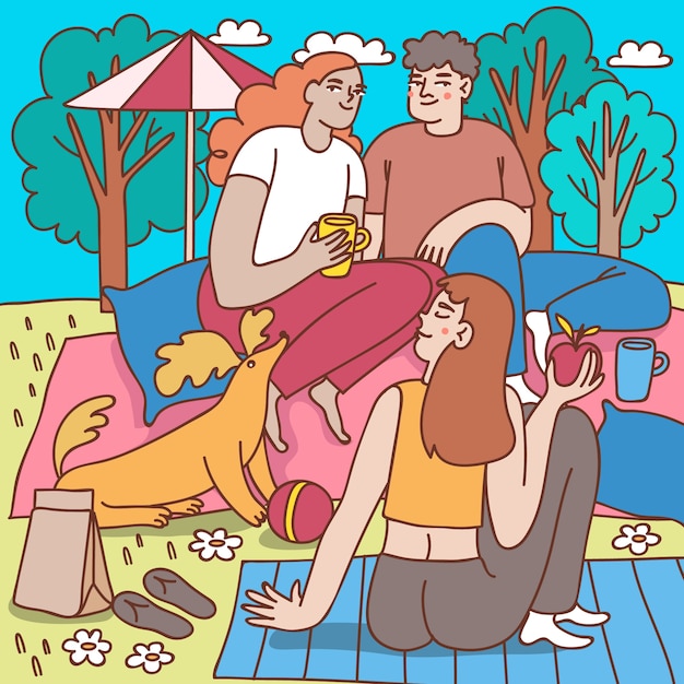 Illustrazione disegnata a mano per la giornata internazionale del picnic