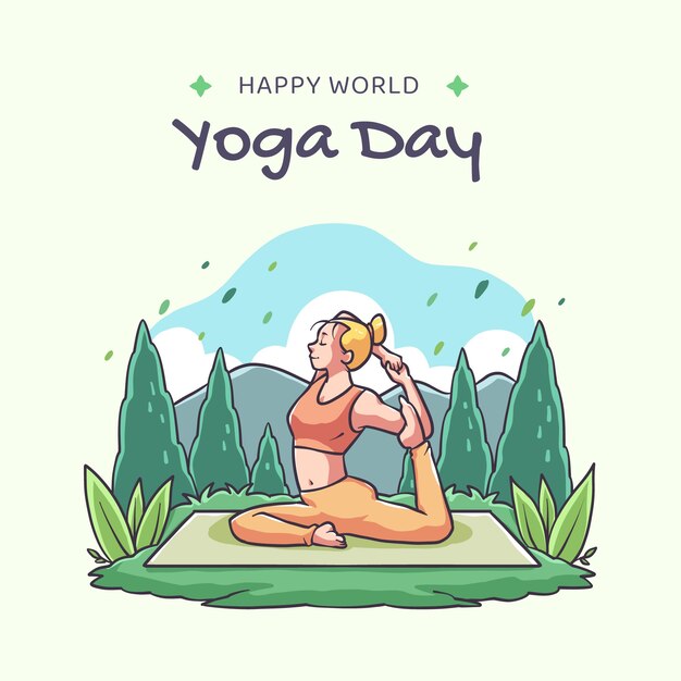 Vettore gratuito illustrazione disegnata a mano per la celebrazione della giornata internazionale dello yoga