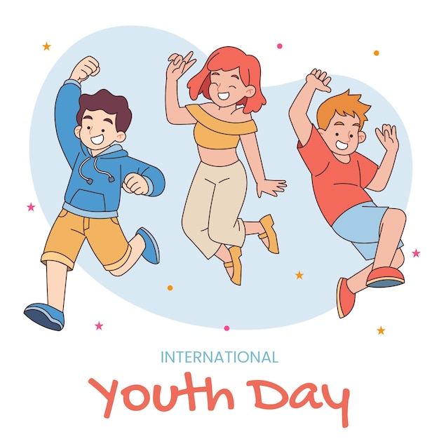 Нарисованная рукой иллюстрация к празднованию международного дня молодежи