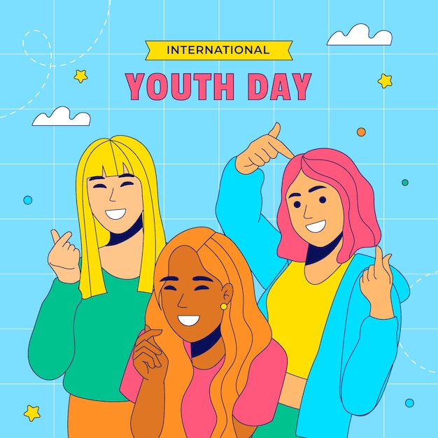 Vettore gratuito illustrazione disegnata a mano per la celebrazione della giornata internazionale della gioventù