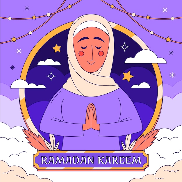 Vettore gratuito illustrazione disegnata a mano per la celebrazione islamica del ramadan.