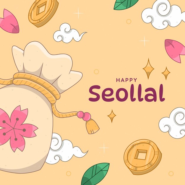 Иллюстрация, нарисованная вручную для корейского праздника Seollal