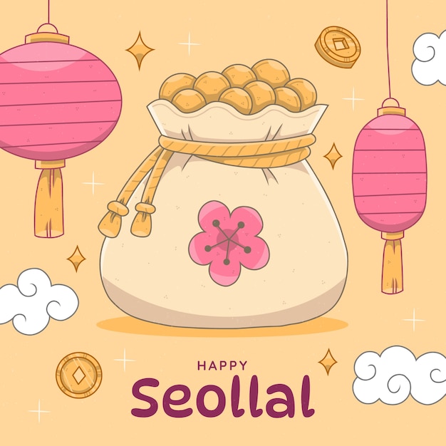 Vettore gratuito illustrazione disegnata a mano per la festa coreana di seollal