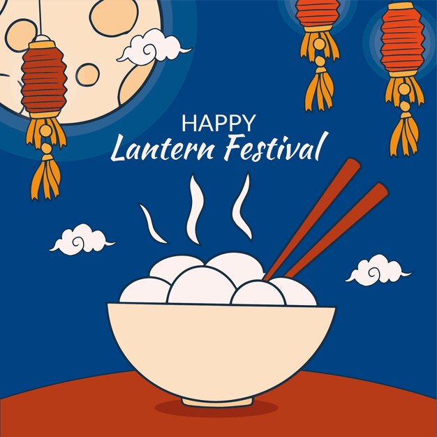 Hand drawn illustration for lantern festival celebration