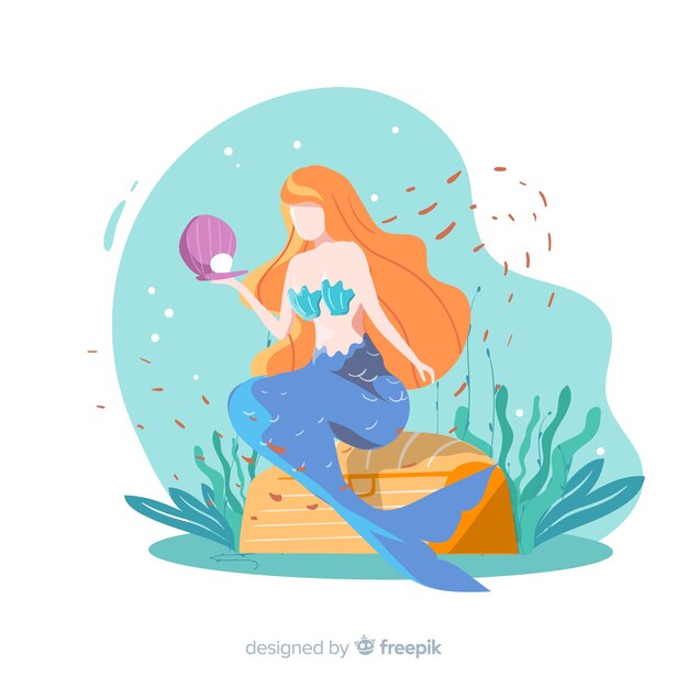 Hand drawn illustration of mermaid