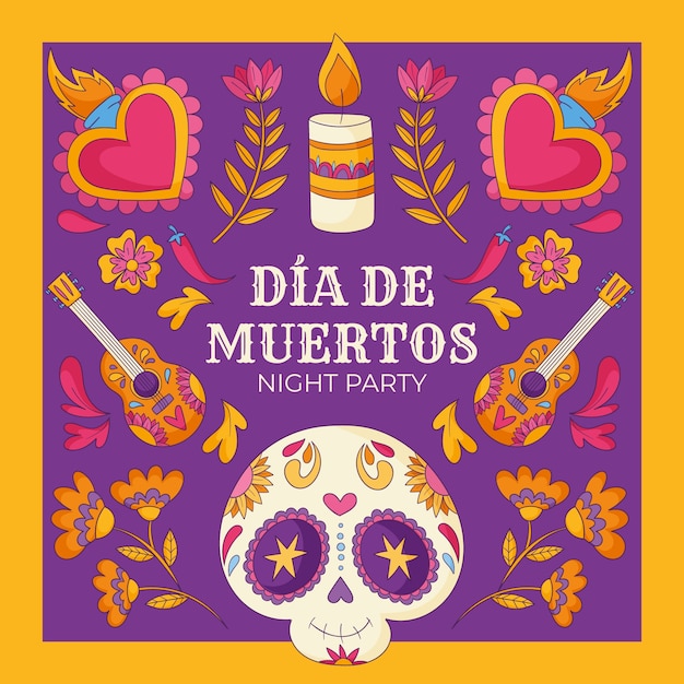 Hand drawn illustration for mexican dia de muertos celebration