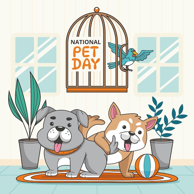 Free vector hand drawn illustration for national pet day with animals