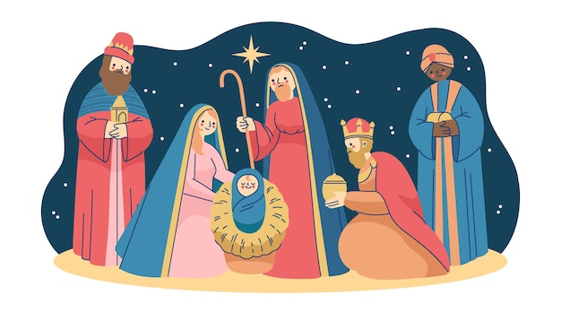 Hand drawn illustration nativity scene