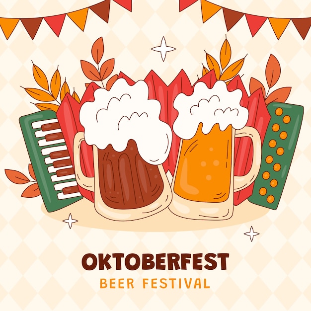 Free vector hand drawn illustration for oktoberfest beer festival celebration