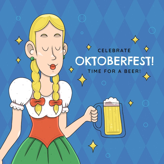 Vettore gratuito illustrazione disegnata a mano per la celebrazione del festival della birra oktoberfest