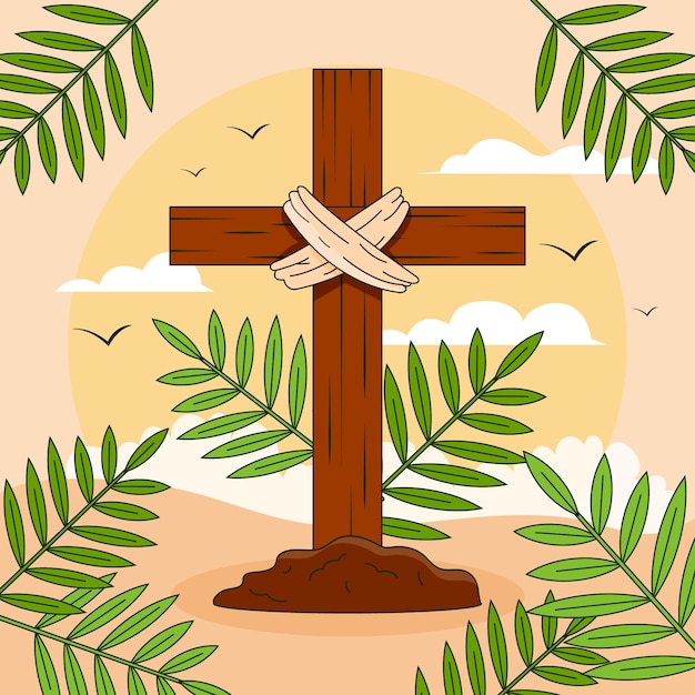 Vettore gratuito illustrazione disegnata a mano per palm sunday.