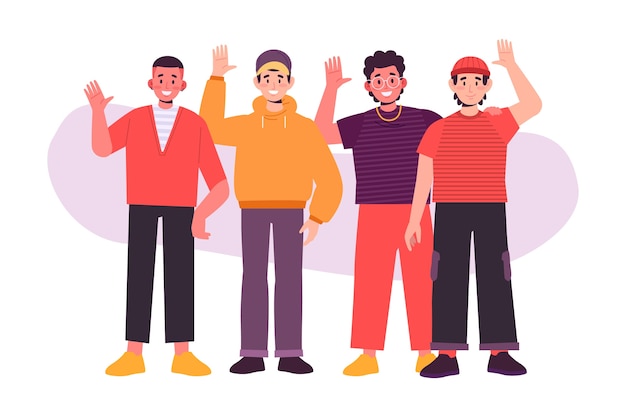 Free vector hand drawn illustration people group waving