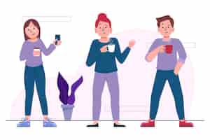 Free vector hand drawn illustration people holding hot drinks