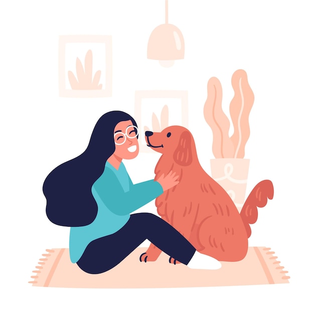 Illustrazione disegnata a mano di persone con animali domestici