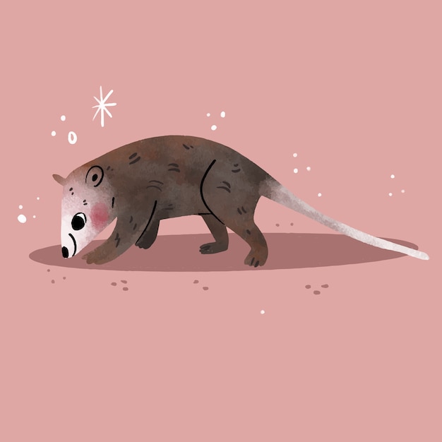 Hand drawn illustration of a possum