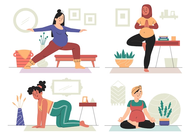 Vettore gratuito collezione di yoga in gravidanza illustrazione disegnata a mano