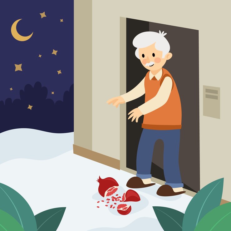 मुफ़्त वेक्टर hand drawn illustration of senior man smashing pomegranates