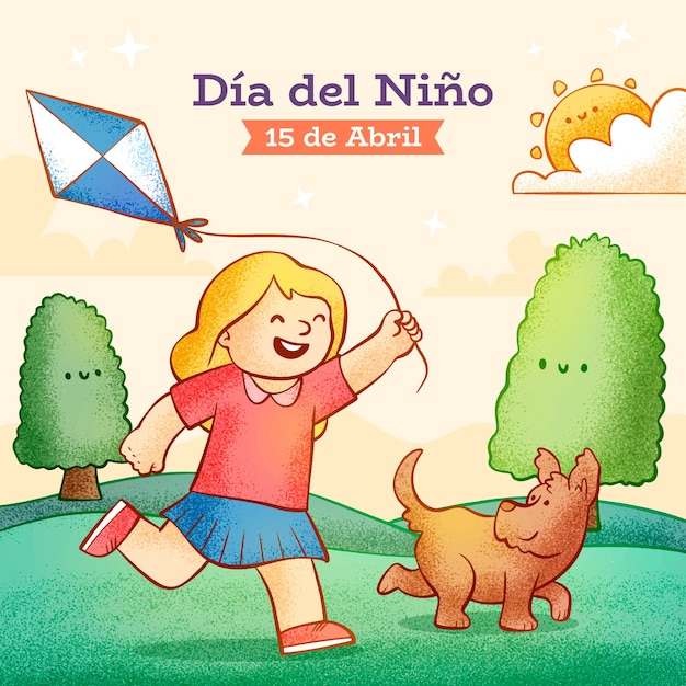 子供の日を祝うためにスペイン語で手で描かれたイラスト
