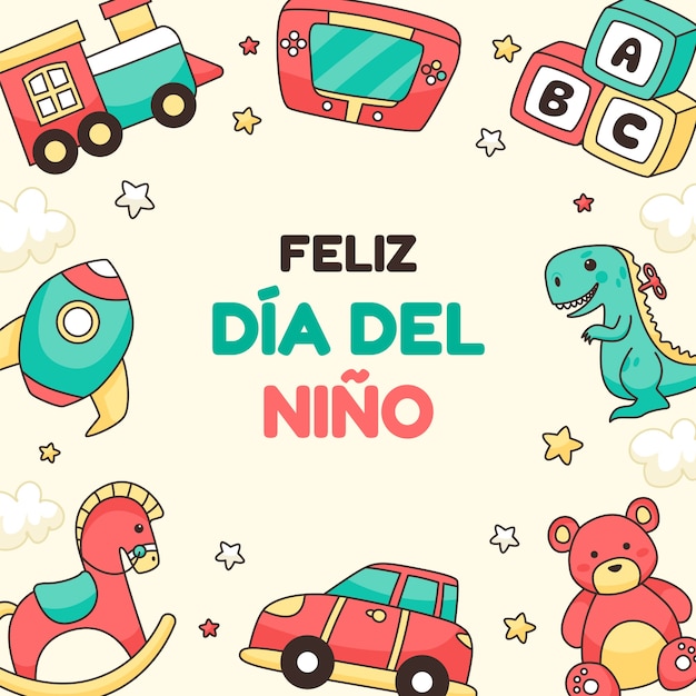 Free vector hand drawn illustration in spanish for childrens day celebration