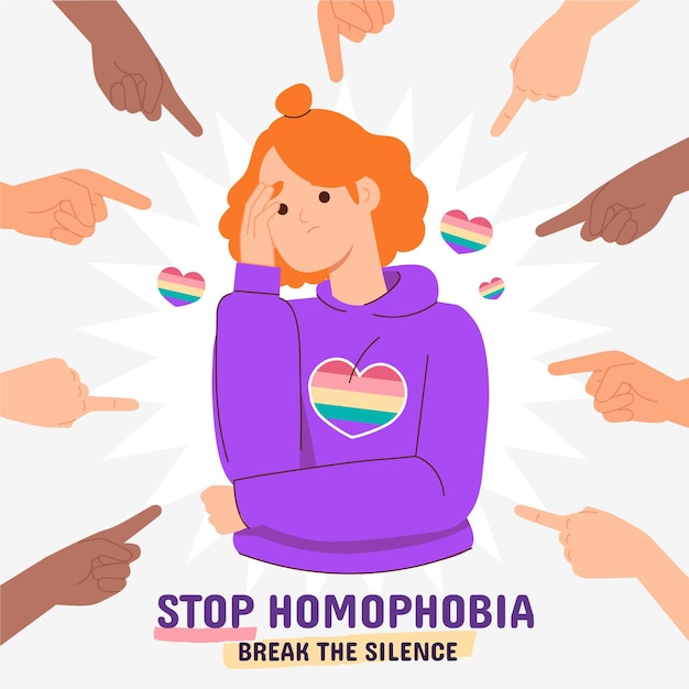 Vettore gratuito l'illustrazione disegnata a mano ferma l'omofobia