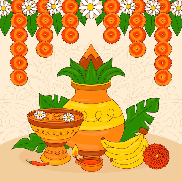 Free Vector hand drawn illustration for ugadi festival