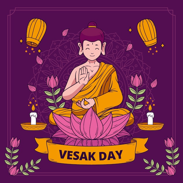 Vettore gratuito illustrazione disegnata a mano per la celebrazione del festival vesak