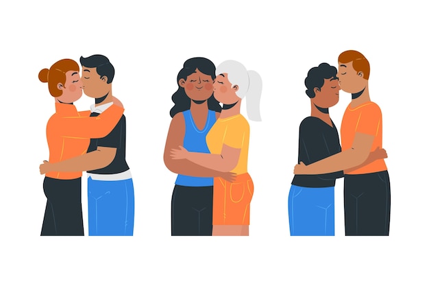 Free vector hand drawn illustration with couples kissing