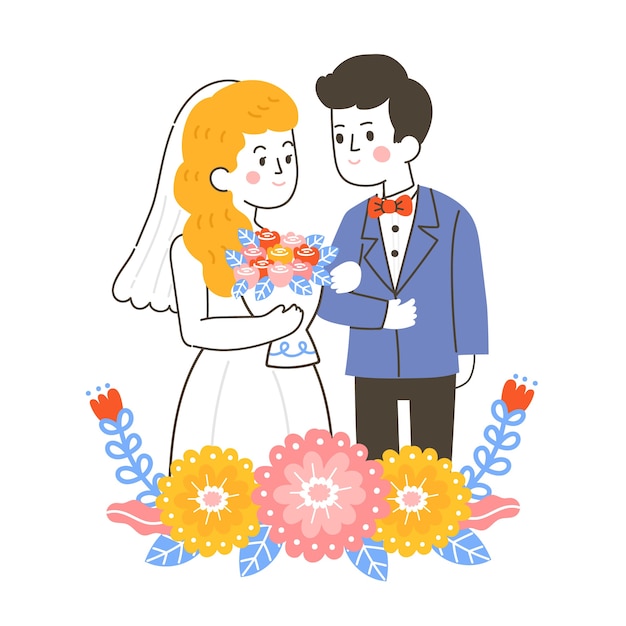 Рисованная иллюстрация с свадебной парой