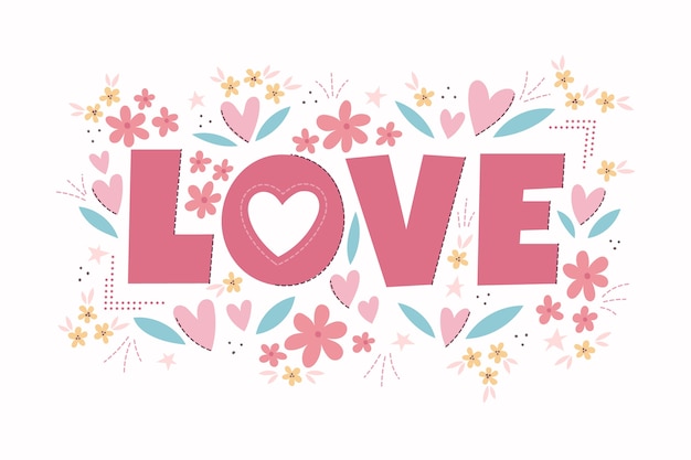 Hand drawn illustration of the word love for valentine's day