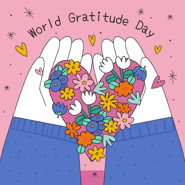 Vettore gratuito illustrazione disegnata a mano per la celebrazione della giornata mondiale della gratitudine