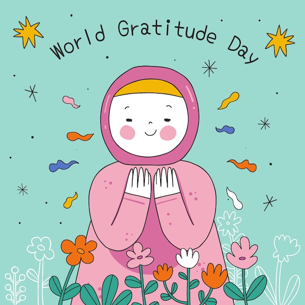 Hand drawn illustration for world gratitude day celebration