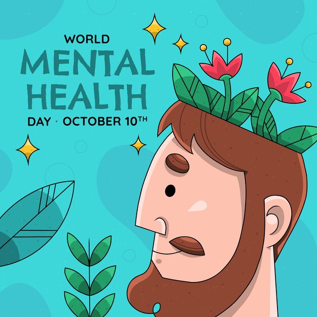 세계 정신 건강의 날 인식을 위한 손으로 그린 그림