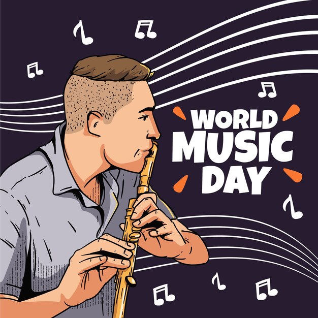 世界音楽の日のお祝いの手描きイラスト