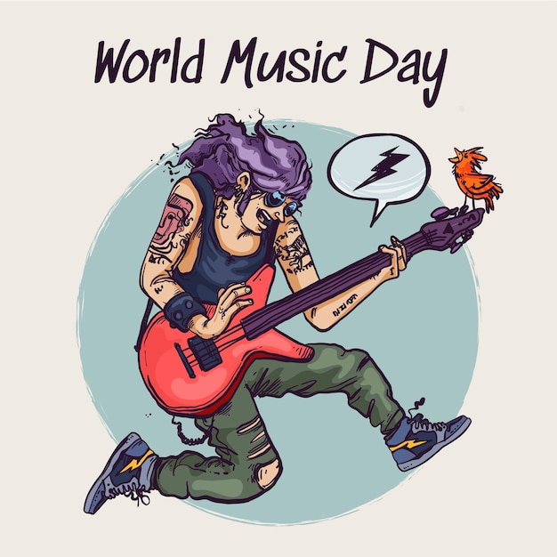 Free vector hand drawn illustration for world music day celebration