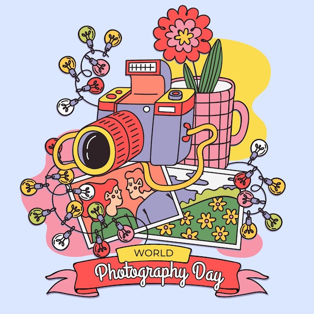 Free vector hand drawn illustration for world photography day celebration
