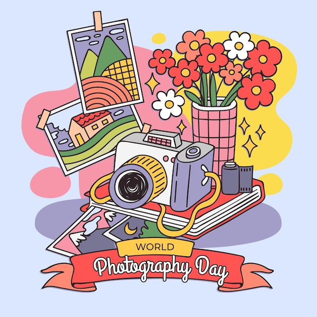 Hand drawn illustration for world photography day celebration